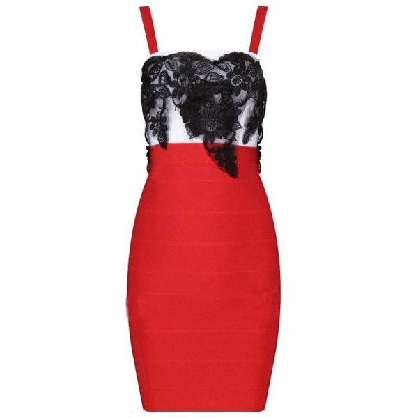 Ambre Red Laced Bandage Dress