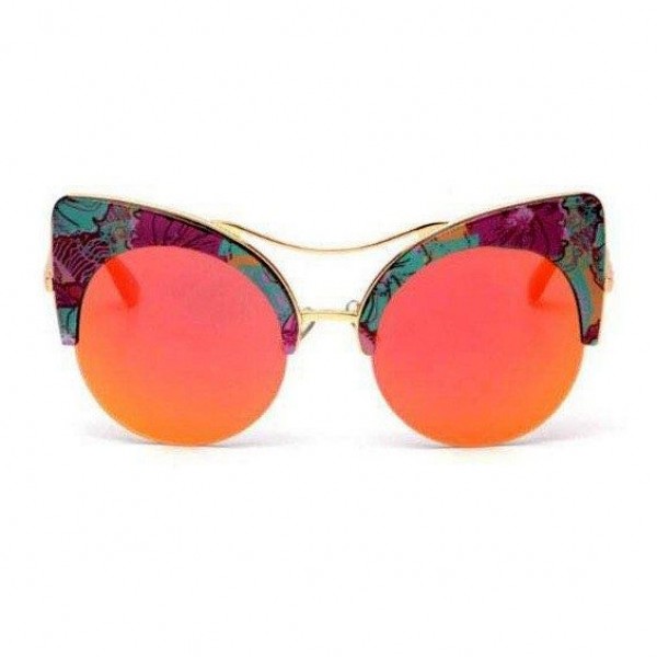 Printed Round Frame Summer Fashion Vintage Sunglasses Red Pattern