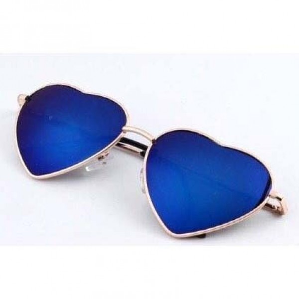 Heart Shaped Metal Reflective Sunglasses Blue Mirror