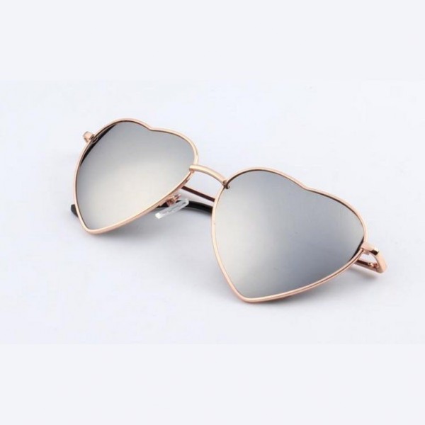 Heart Shaped Metal Reflective Sunglasses Silver Mirror