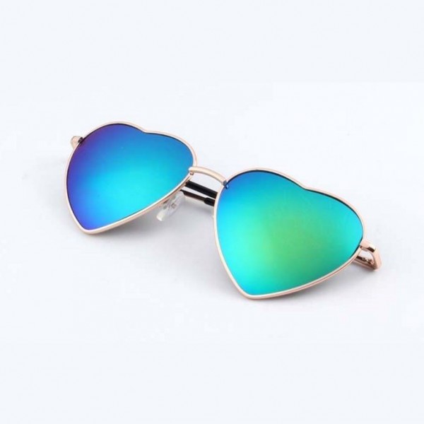 Heart Shaped Metal Reflective Sunglasses Green Mirror