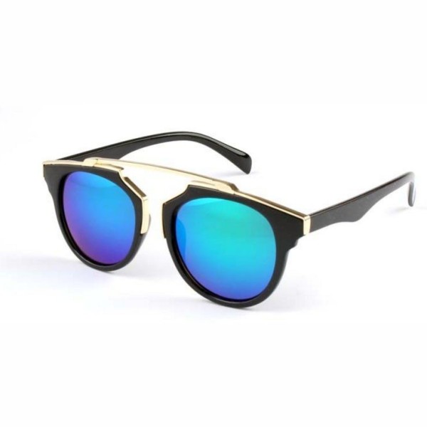 Metal Cat Eye Vintage Sunglasses Black With Blue Reflective Glass