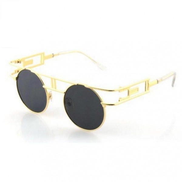 Gothic Punk Retro Colorful Reflective Lens Sunglasses Black With Gold Rim
