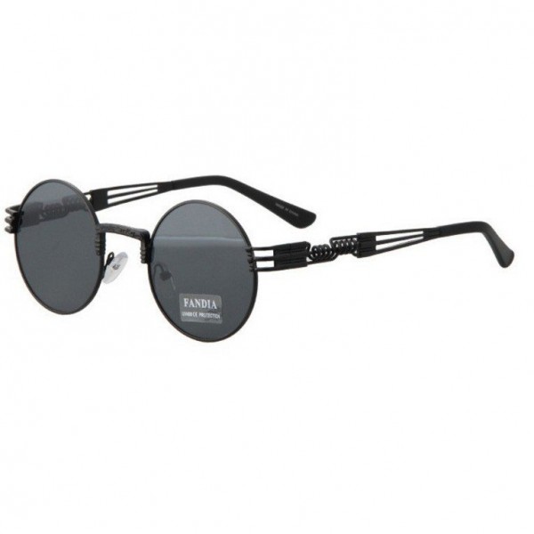 Vintage Metal Round Uv400 Protection Oculos Retro Sunglasses Black