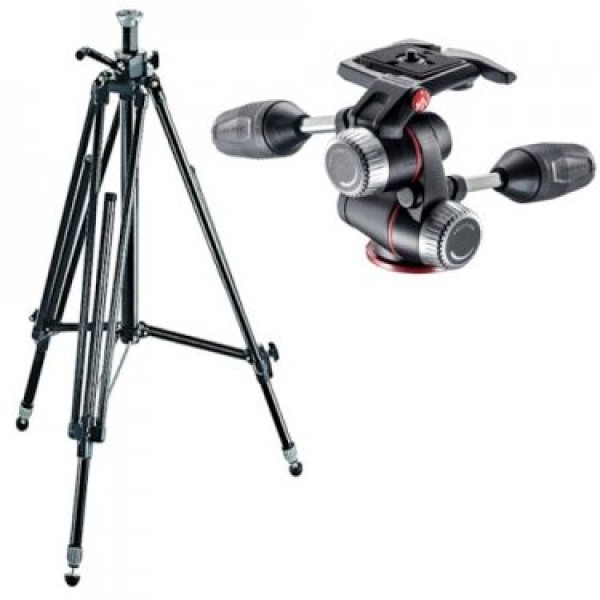 Manfrotto 028B Triman Tripod (Black) with Manfrotto MHXPRO-3W 3-Way Pan/Tilt Head