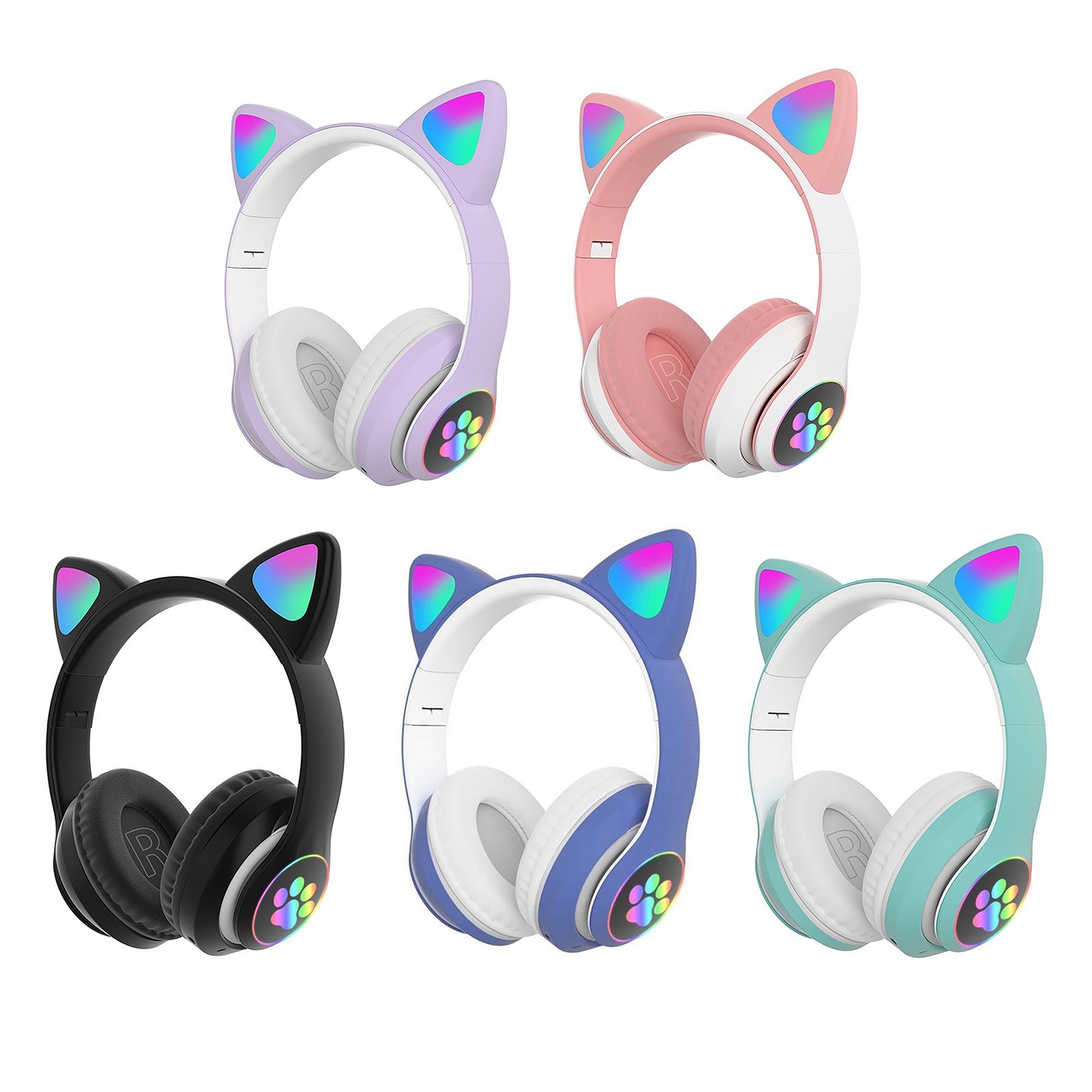 Stn-28 Kids Girls Wireless Headphone Cat Ear Led Glowing Headset W/ Microphone