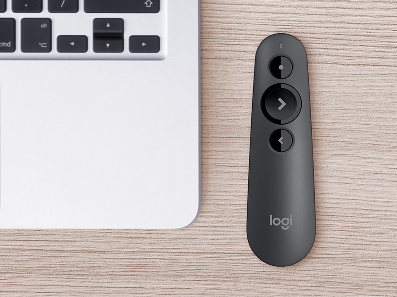 Logitech R500 Laser Presentation Remote Clicker with Dual Connectivity Bluetooth or USB for Powerpoint, Keynote, Google Slides, Wireless Presenter - Black
